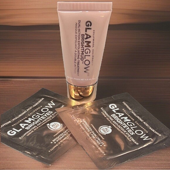 GLAMGLOW Brightmud Exfoliating Mask .5oz & 2Bright Eyes Eye Cream Samples Sealed - Picture 4 of 11
